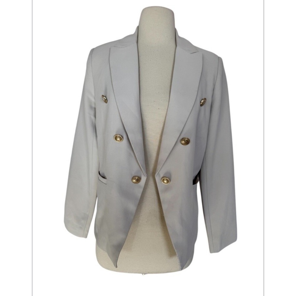 BROADWAY 38‎ WOMEN'S IVORY TEXTURED DOUBLE BREASTED BLAZER GOLD BUTTON SZ SMALL